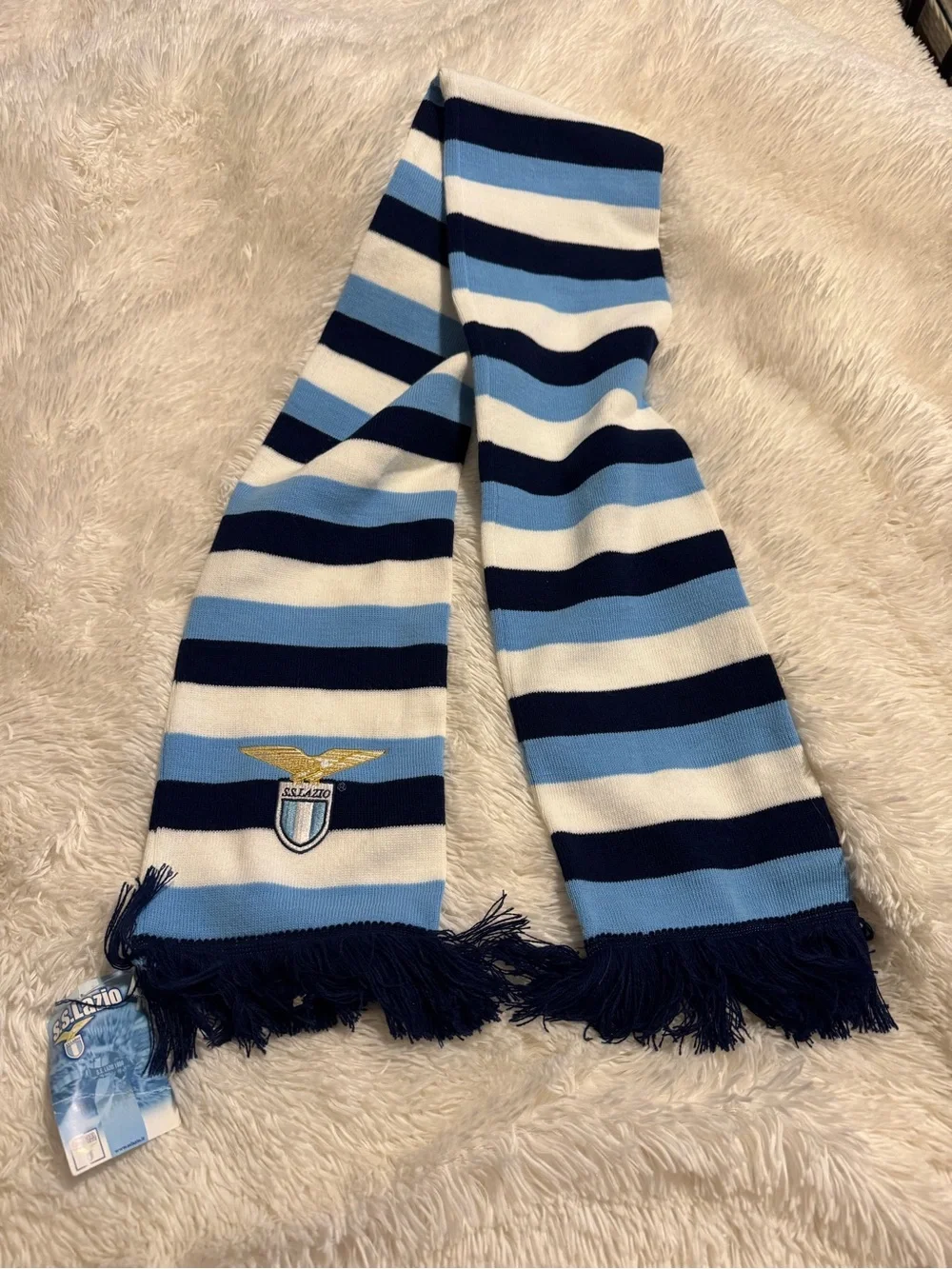 S.S. Lazio Striped Team Scarf in Sky Blue, Navy & White NWT